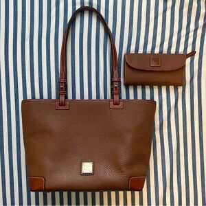 Dooney & Bourke Caramel Small Leisure Leather Tote and Wallet Set EUC